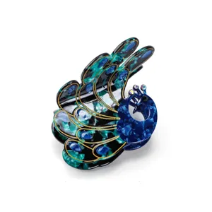 Pfau Acetat Haarklammer mit Strass, elegante Tier Design Haaraccessoires fuer Damen Mode.