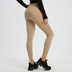 Women high waist cargo leggings breathable butt lift casual tight yoga pants khaki gym wear