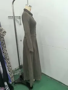 French vintage faux suede lace patchwork long sleeve maxi shirt dress side view detail.