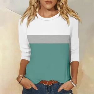 Women casual colorblock 3/4 sleeve crewneck t-shirt fashionable basic top daily wear