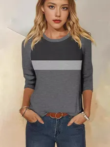 Stylish women colorblock raglan 3/4 sleeve casual crewneck t-shirt everyday top for ladies