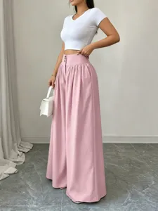 High waist three button wide leg pants summer casual draped loose trousers detail.