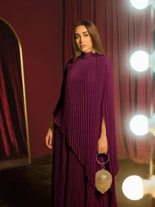 Autumn pleated irregular purple women's dress set elegant long sleeve fashion wear chic outfit