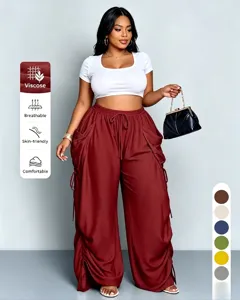 Pantaloni lunghi larghi casual da donna vita alta con fiocco laterale e tessuto traspirante.