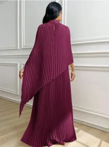Elegant autumn women pleated irregular long dress detail, loose comfortable style for ladies.