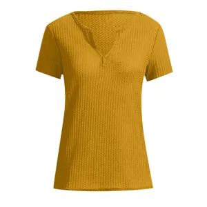 Plus size women waffle V-neck short sleeve casual summer t-shirt basic top detail