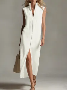 Vestido largo sin mangas para mujer con cremallera liso casual elegante estilo