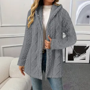 Damen langarm Fleece Kapuzenjacke mit Kapuze und Reissverschluss bequeme Jacke