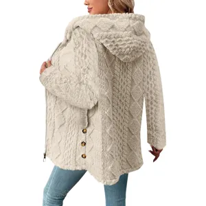 Damen lang flauschig Fleece Kapuze Cardigan Reißverschluss Mantel Winter warme Oberbekleidung