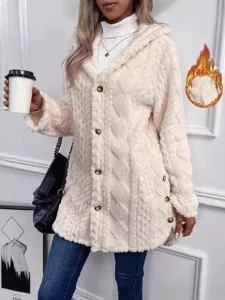 Women fleece hooded cardigan long sleeve button up outerwear cozy winter warm casual jacket