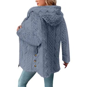 Damen lange Flausche Fleece Kapuzenjacke Sherpa Wintermantel kuschelige Freizeitjacke Reißverschluss
