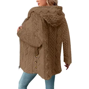 Damen lange Fleece Kapuze Reißverschluss Cardigan Mantel Detailansicht mit weichem Stoff.