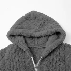 Damen kuschelig flauschige Fleece Jacke mit Kapuze und Reißverschluss Wintermantel