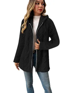 Damen Lange Plüsch Kapuzenjacke Reißverschluss Cardigan Winter Freizeit Mantel
