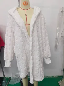 Women loose fluffy hooded long sleeve white fleece coat casual stylish spring outerwear