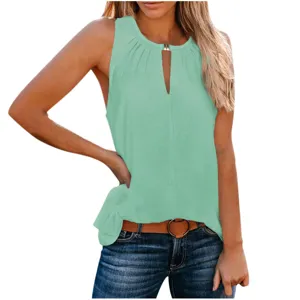 Vrouwen zomer casual mouwloos tanktop sleutelgat v-hals effen kleur mode basic shirt top
