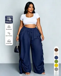 Pantaloni larghi casual taglia comoda con vita elastica e dettagli con lacci laterali.