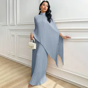 Women pleated asymmetric two piece set casual loose autumn outfit elegant wide leg pants.