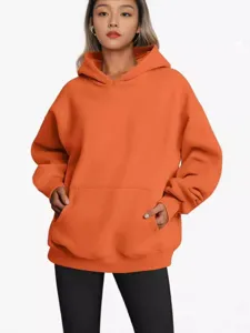 Women solid color loose hooded long sleeve sweatshirt casual fall winter fashion apparel