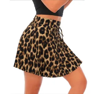 High-waist leopard print fitness skort for women, stylish summer casual athletic skirt.