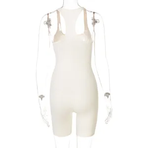 Ribbed knit solid color yoga jumpsuit back view, high waist casual sports romper detail.