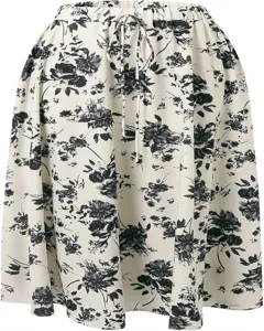 Jupe mi-longue pour femme à taille élastique, imprimé floral noir et cordon de serrage évasé