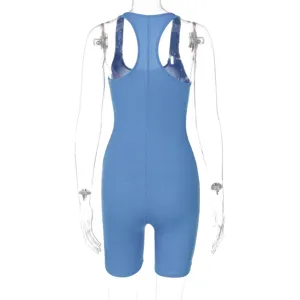 Ribbed knit solid color sleeveless yoga jumpsuit casual sports fitness romper for women