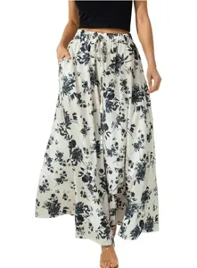 Femme jupe longue imprimé floral taille haute cordon coulissant jupe maxi avec poches.