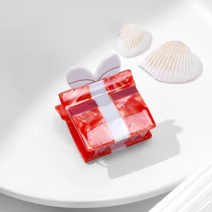 Rot-weiße Acetat Haarklammer für Damen in Geschenkbox-Form, stilvolle Haifischklaue für Styling.