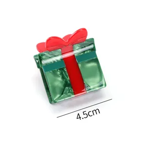 Weihnachtsgeschenkbox Haarklammer für Damen, süße grüne rote Azetat Haarklammer 4.5cm