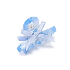 Molla per capelli in acetato blu da donna, accessorio moda elegante con bel fiocco.