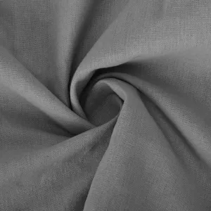 Grey cotton linen solid fabric close up detail, breathable soft summer dress material texture.