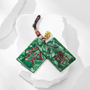 Portachiavi Mahjong in Acetato, Ciondolo Creativo Verde con Piastrella di Mahjong e Cordino