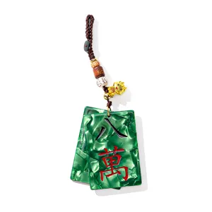 Ciondolo portachiavi tessera mahjong in acetato verde accessorio borsa alla moda