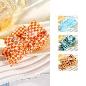 Koreanischer Stil Acetat Kariert Schleife Haarkralle Elegant Strass Herz Haarklem Kopfschmuck Für Damen Tägliche Haar Accessoires