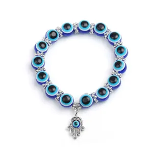 Turkish Blue Evil Eye Hamsa Hand Beaded Bracelet Lucky Protection Jewelry for Women