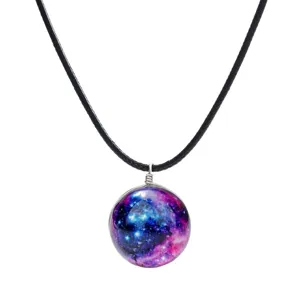 Dreamy galaxy glass ball pendant necklace, vintage starry night universe jewelry for women.