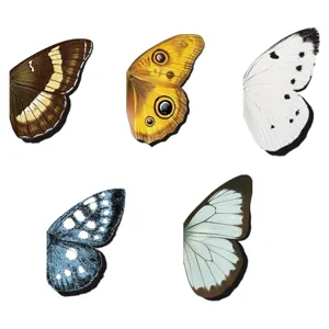 Detail shot of 5 vintage butterfly wing magnetic bookmarks showing intricate patterns.