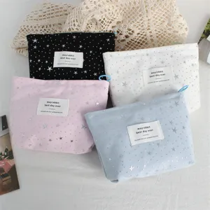 Ins silver star sequin cosmetic bag, large capacity portable makeup pouch for daily use.