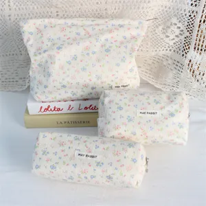Bolsa de maquillaje floral de pana estuche para lápices bonito bolso de almacenamiento