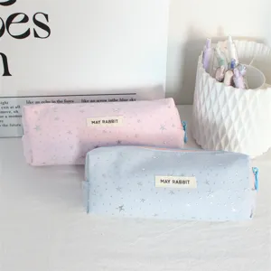Leuke sterrenpatroon canvas etui, eenvoudige briefpapier opbergtas voor studenten in roze.