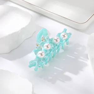 Blaues Acetat Perle Haarklammer für Damen, elegante Mode Haarzubehör für den täglichen Gebrauch.