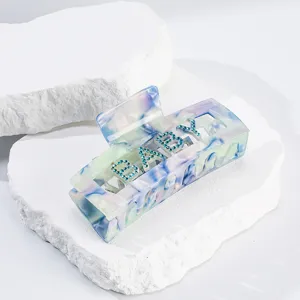 Molla per capelli in acetato blu con lettere BABY in strass, elegante pinza per donne.
