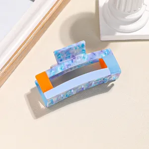Acetat geometrische Haarklammer für Damen, stilvolle blaue und orange Haifischklaue Clip.