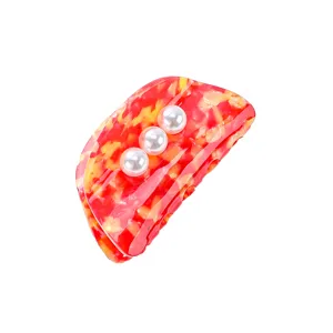 Elegante Perlen Acetat Haarklammer, stilvolles rotes Schildpatt Haaraccessoire fuer Damen