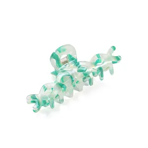 Pinza per capelli marmorizzata verde da donna, elegante accessorio in acetato per uso