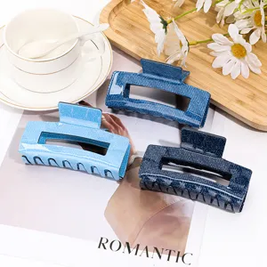 Blaue Denim Haarklammern Set stilvolle Acetat Haifisch Klauen für Frauen Alltag Styling