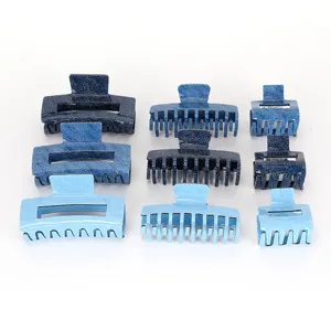 Set aus 9 blauen Haarklammern im Jeans-Look, trendige Y2K Acetat Haargreifer für Frauen.