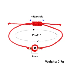 Bracelet cordon rouge œil maléfique réglable avec perle de 8mm pour couple élégant.