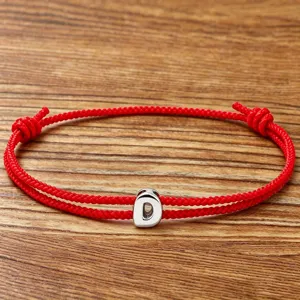 Red string alphabet bracelet for women men, braided lucky jewelry adjustable gift.